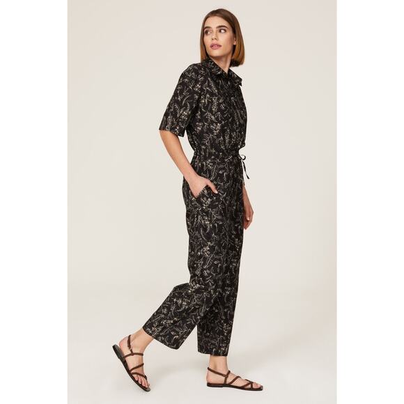 Thakoon Black Floral Printed Utility Wide Leg Jumpsuit Size L - Picture 2 of 16